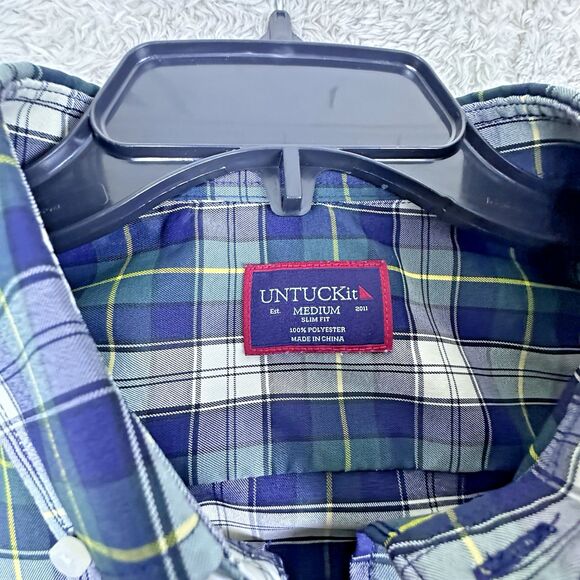 UNTUCKit Mens M Slim Fit Shirt Blue Plaid Button Down‎ Preppy Classic Everyday - Picture 3 of 10